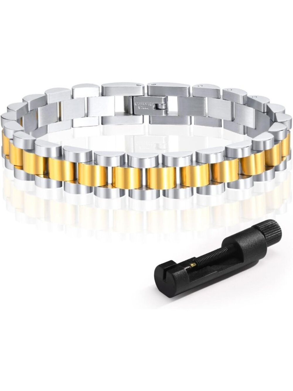 18K Gold Plated Chain Link Bracelets Set - Stainless Steel Crystal Bangles